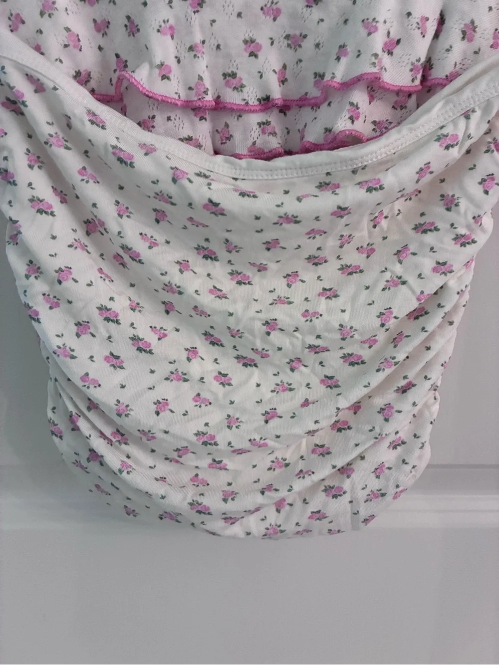 Katie J Floral Ruffled Mini Skirt in Cream and Pink with Matching Tube Top